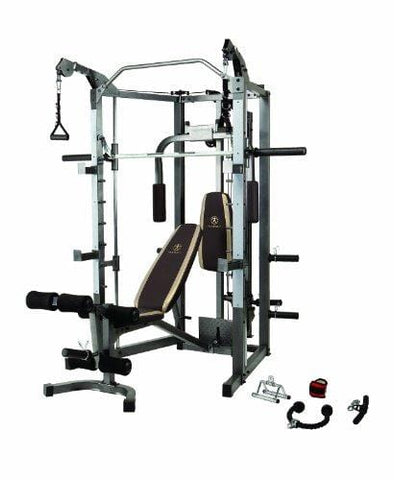 Marcy Smith Cage Machine with Workout Bench and Weight Bar Home Gym Equipment SM-4008