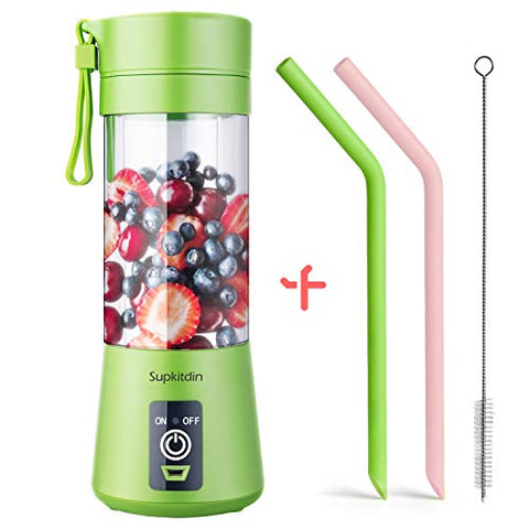 Supkitdin Portable Blender, Personal Mixer Fruit Rechargeable with USB, Mini Blender for Smoothie, Fruit Juice, Milk Shakes, 380ml, Six 3D Blades for Great Mixing (Green)