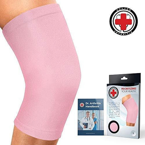 Doctor Developed Ladies Pink Knee Brace/Knee Support/Knee Compression Sleeve [Single] & Doctor Written Handbook -Guaranteed Relief for Arthritis, Tendonitis, Injury, Running & Weightlifting (Pink, M)