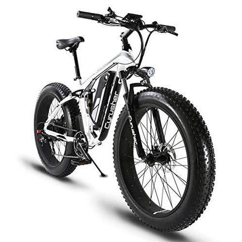 Cyrusher XF800 Fat Tire Electric Bike 1000W 48V Mens Mountain Bike Snow Ebike 26inch Bicycle Full Suspension Fork Hydraulic Brakes