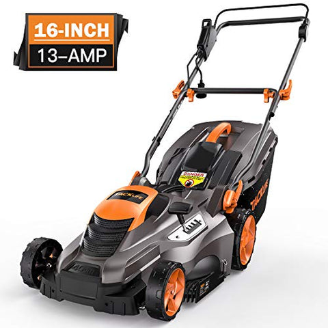 TACKLIFE Lawn Mower, 16-Inch 13-Amp Electric Lawn Mower, 5 Adjustable Mower Heights, Adjustable and Foldable Handlebars, Low Noise, Tool-Free Assembly, 13.2Gal Grass Box - KALM1540A