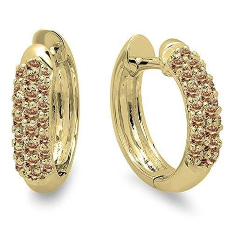 Dazzlingrock Collection 0.30 Carat (ctw) 14K Round Champagne Diamond Ladies Huggies Hoop Earrings 1/3 CT, Yellow Gold