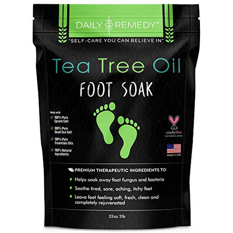 Tea Tree Oil Foot Soak with Epsom Salt - Made in USA - for Toenail Fungus, Athletes Foot, Stubborn Foot Odor Scent, Fungal, Softens Calluses & Soothes Sore Tired Feet