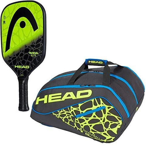 HEAD Radical Elite Composite Black/Lime Pickleball Paddle Starter Kit or Set Bundled with a Black/Neon Yellow/Blue Tour Team Supercombi Pickleball Bag