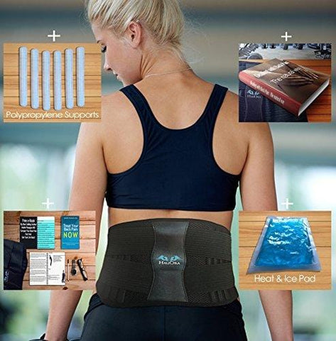 Lumbar Support Belt - Lower Back Brace - Heat & Ice Pack Included For Instant Pain Relief - Adjustable Compression To Suit Your Body - Wear It Everywhere - Gym Office Home - FDA Approved