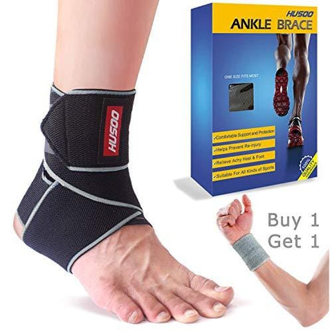 Ankle Brace, Husoo Breathable Ankle Support Compression Ankle Wrap for Sports Protect, Ankle Sprain, Plantar Fasciitis, One Size Fits All (1 Pieces Gray)