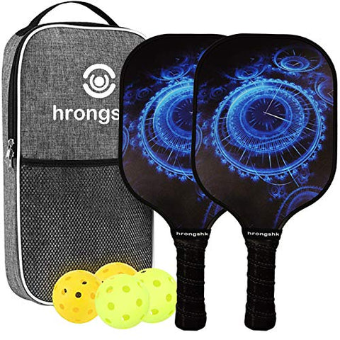 hrongshk Pickleball Paddles, Pickleball Paddles Set of 2, 4 Pickleball Balls and 1 Racket Bag, Lightweight Graphite Carbon Fiber Face, Polypropylene Honeycomb Core, Edge Guard Cushion Grip