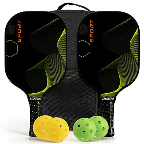 Pickleball Paddles, Pickleball Set, Best Pickleball Rackets Fiberglass Face, Polypropylene Honeycomb Core, 4.25 Grip, Lightweight Pickleball Paddles Set of 2 & 4 Indoor Outdoor Pickleballs & Carry Bag