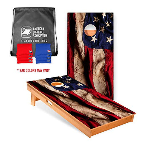 Official Cornhole Boards & Bags Set - American Cornhole Association - American Flag Design - Heavy Duty Wood Construction - Regulation Size Bean Bag Toss for Adults, Kids - Lawn, Tailgate, Camping