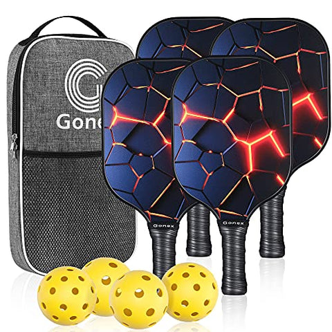 Gonex Pickleball Paddles Set of 4 Graphite Pickleball Set Lightweight Pickleball Racket, 4 Pickleball Paddles and 4 Balls Including Portable Carry Bag
