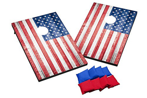 Wild Sports 2'x3' Wood Stars & Stripes Flag Cornhole Set, Red/White/Blue