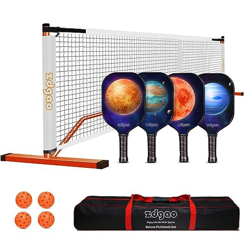 Pickle Ball Net Set - Pickle Ball Net with Lightweight Fiberglass Paddles Set of 4, Pickle Blls and Carrying Bag, 22 FT Pickle Ball Nets Portable Outdoor Regulation Size for Driveway Backyards