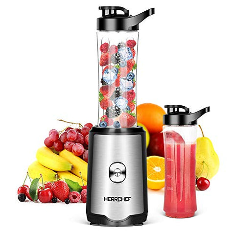 Smoothie Blender, Herrchef Personal Blender for Shakes and Smoothies, 350W Single Serve Blender for Fruits and Vegetables Drinks with 2 x 20oz Tritan BPA-Free Travel Sport Bottles