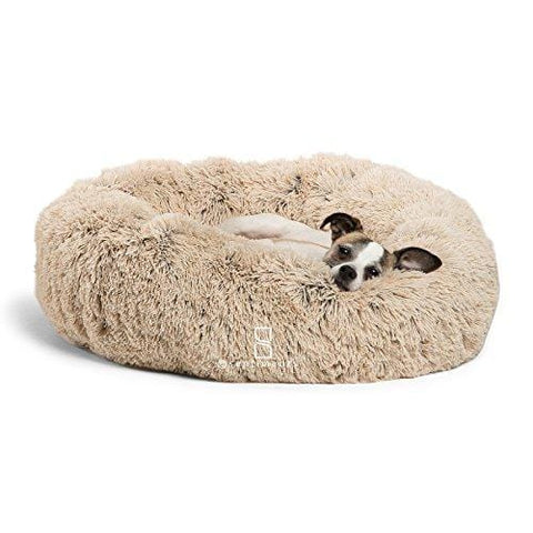 Best Friends by Sheri Calming Shag Vegan Fur Donut Cuddler (23x23) - Small Round Donut Cat and Dog Cushion Bed, Warming and Cozy for Improved Sleep - Prime, Machine Washable - Small Pets Up to 25 lbs