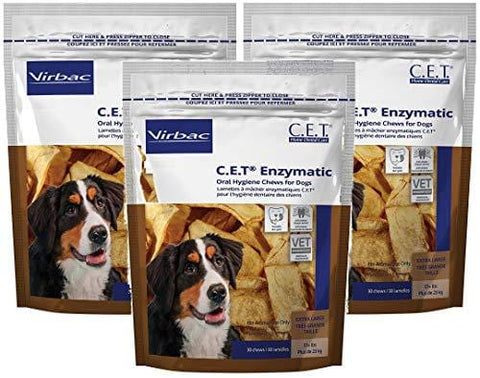 Virbac C.E.T. 3 Pack of Extra Large Enzymatic Oral Hygiene Chews for Dogs 51+ Pounds, 30 Chews Per Pack