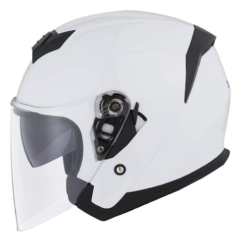 1STORM MOTORCYCLE OPEN FACE HELMET SCOOTER CLASSICAL KNIGHT BIKE DUAL LENS/SUN VISOR GLOSSY White