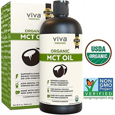 Viva Naturals USDA Organic MCT Oil (32 fl oz) – Made with 100% Organic Non-GMO Coconuts, Keto Friendly and Paleo Diet Certified