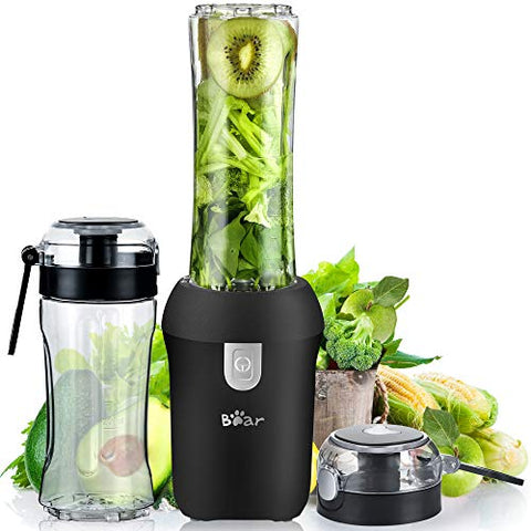 Bear Personal Size Blenders, Portable Small Mini Travel Blenders for Shakes and Smoothies, Small Smoothies Blenders Fruit Juice Mixer with 1 x 13.5oz Cup, 1x 20.3oz Cup and Lids, 300W, Black