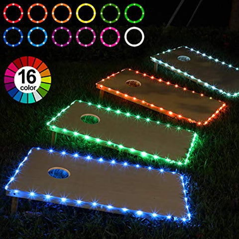 Frienda Cornhole Lights, 16 Colors Change Cornhole Board Edge Night Lights LED with Remote Control for Family Backyard Bean Bag Toss Cornhole Game, 2 Set (3 x 2 ft)