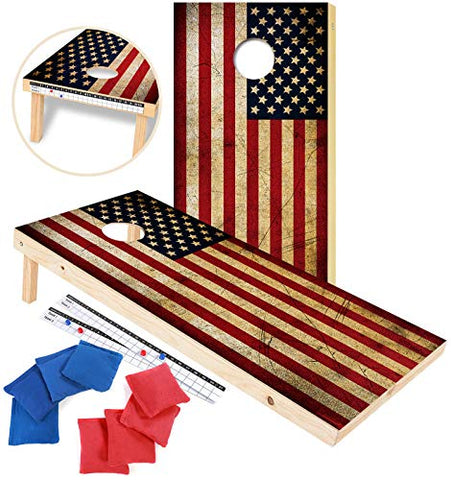 EXERCISE N PLAY Premium American Flag Cornhole Set, Backyard Lawn Cornhole Outdoor Game Set, Regulation Size 4ftx2ft Cornhole Boards, Includes 8 Cornhole Bean Bags
