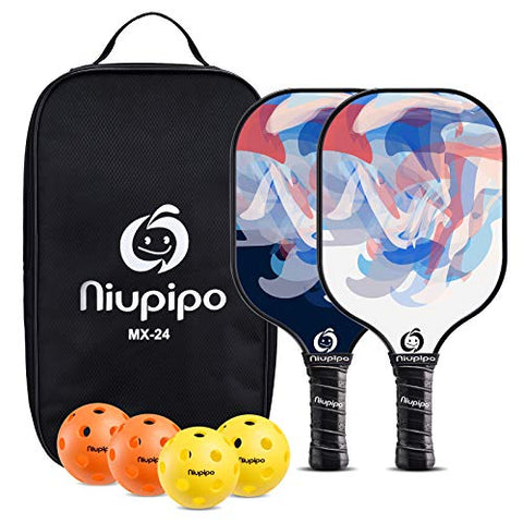 niupipo Pickleball Paddles, Pickleball Paddles Set of 2, Fiberglass Surface, Polypropylene Honeycomb Core, Cushion Grip, Lightweight Pickleball, Portable Carry Bag, Blue