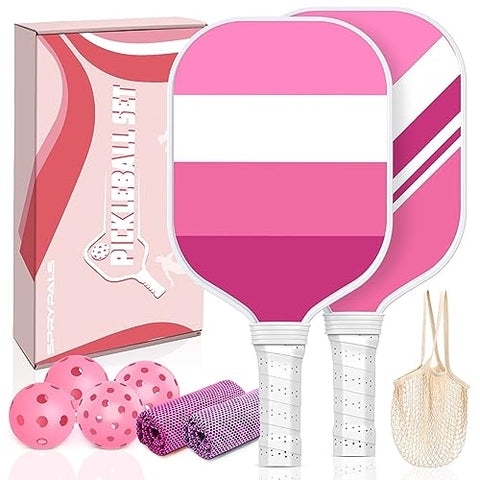 Sprypals Pickleball Paddles,USAPA Approved Fiberglass Pickleball Set of 2,Lightweight Pickleball Rackets with 4 Pickleballs 2 Cooling Towels & 1 Bag,Great Pickle Ball Paddle Gifts for Beginners & Pros