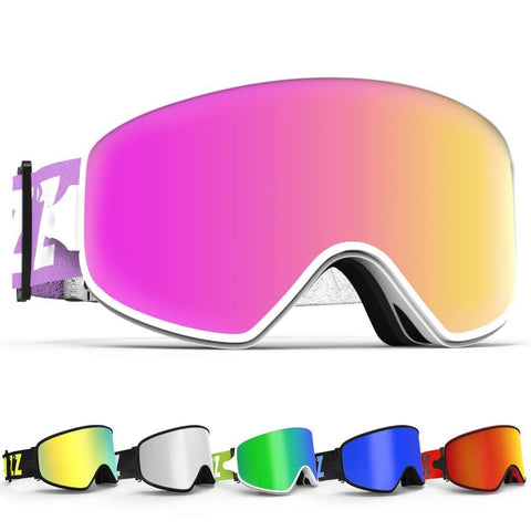 COPOZZ Ski Goggles, MX 2 in 1 Dual-use Magnetic Lens for Day Night Skiing, Anti-Fog UV400 Snow Snowboard Goggles for Men Women Youth (MX Pink Ski Goggles(VLT 17%))