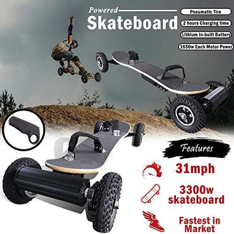 SuperbProductions 31MPH Off Road Electric Skateboard – Motorized Mountain Longboard with Dual Motors - 11 Layers Canadian Maple, All-Terrain, 4 Wheels, Remote Controlled High Speed Board