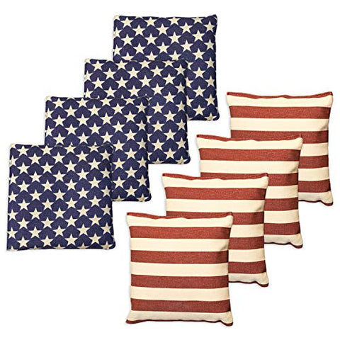 Weather Resistant Cornhole Bean Bags - Set of 8 American Flag Corn Hole Bags (Stars & Stripes) - Regulation Size & Weight