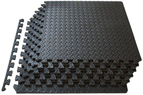 ProSource fs-1908-pzzl Puzzle Exercise Mat EVA Foam Interlocking Tiles (Black, 24 Square Feet)