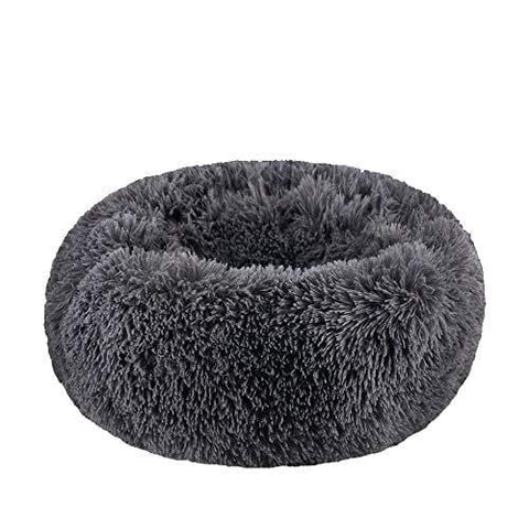 WonderKathy Modern Soft Plush Round Pet Bed for Cats or Small Dogs, Mini Medium Sized Dog Cat Bed Self Warming Autumn Winter Indoor Snooze Sleeping Cozy Kitty Teddy Kennel (S(19.7"Dx7.9"H), Dark Grey)