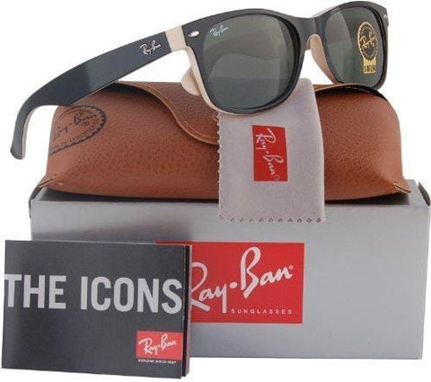 Ray-Ban RB2132 New Wayfarer Sunglasses Shiny Black/Beige (875) RB 2132 55mm