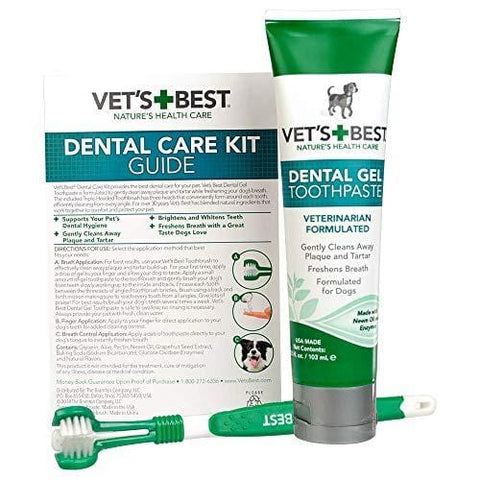 Vet's Best Dog Toothbrush and Enzymatic Toothpaste Set | Teeth Cleaning and Fresh Breath Kit with Dental Care Guide| Vet Formulated