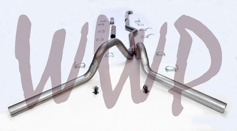Performance Racing Off Road Stainless Steel SS409 Dual 4" Downpipe Down Pipe Back Exhaust System Kit 2001-2007 Chevy/GMC Silverado/Sierra 2500/3500 HD 6.6L Duramax Turbo Diesel Pickup Truck