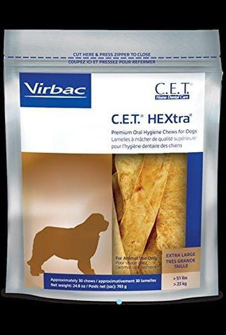 C.E.T. HEXtra Premium Oral Hygiene Chews (with Chlorhexidine) for Extra Large Dogs (51+ Pounds) 3 Pack (90 chews)