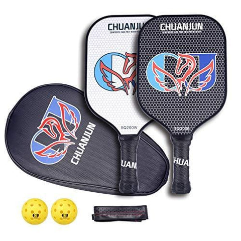 Chuanjun Pickleball Paddle Set - 2 Premium Graphite Rackets Honeycomb Composite Core Balls, Ultra Cushion Grip, Lightweight with Cover, Pickleball Racquet for Men Women Kids Indoor Outdoor