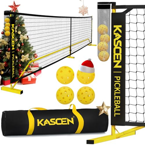 Kascen Pickleball Net - 22 FT Regulation Size Portable Pickleball Net, Pickle Ball Net with Exclusive Ball Holder, 4 Pickleballs & Carry Bag, Pickle Ball Net for Outdoor Indoor Driveway Backyard Black