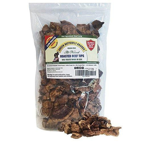 Green Butterfly Brands Beef Dog Treats - Made in USA Only - All Natural, Meaty Slow Roasted Beef Tips - Premium American Beef - Grass Fed, Farm Raised - Crunchy & Delicious Grain Free Training Treat