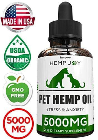 Organic Hemp Oil for Dogs & Cats - 5000mg - Pet Hemp Oil - Separation Anxiety & Stress Relief - Supports Mobility, Hip & Joint, Immune System - Calming Treats for Dogs - Made in USA