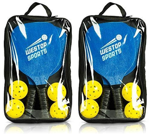 Pickleball Paddle Bundle | Set Includes Two Wood Paddles, Four Outdoor/Indoor Balls, One Premium Carry Bag | Extra Wide Body w/Ultra Cushioned Grip | Meets USAPA Specs | Includes PDF w/Rules and Tips