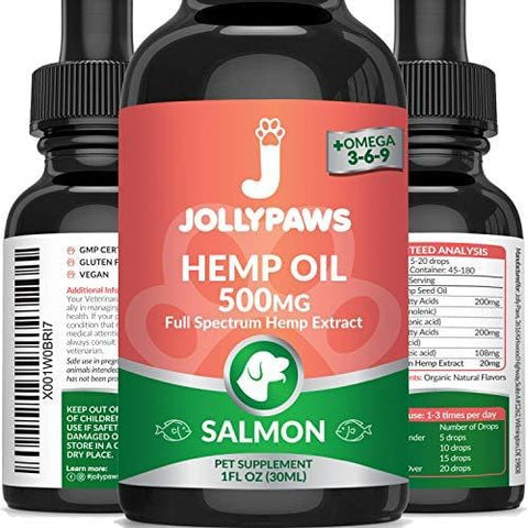 Jollypaws Hemp Oil for Cats - (500 MG) - All Natural Pain Relief, Stress & Anxiety Support, Hemp Oil - Salmon Flavor - Made in USA