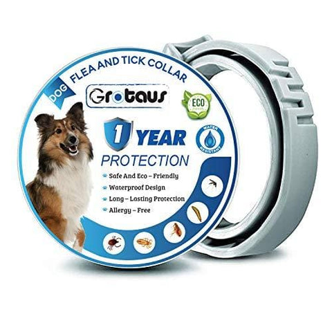 GROTAUS Flea and Tick Collar for Dogs - Safe and Effective Flea and Tick Control Collar for All Dog Sizes - Waterproof, Adjustable and Natural Flea Collar with 12 Months Flea and Tick Prevention