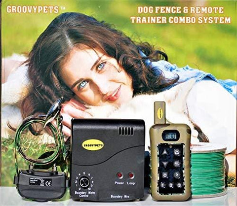 GROOVYPETS Remote Dog Training Shock Collar & Underground/In-Ground Electric Containment Fence System Combo for Medium and Large Dog