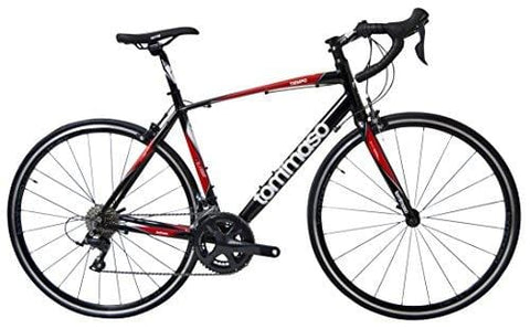 Tommaso Tiempo - Closeout XS, Small Sizes Only - Endurance Aluminum Road Bike, Carbon Fork, Shimano Sora, 18 Speeds, Aero Wheels - Black/Red/White - Extra Small