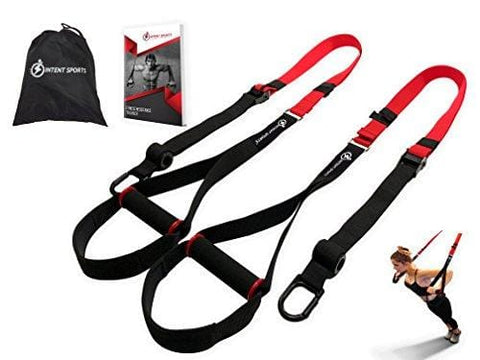 Bodyweight Fitness Resistance Trainer Kit with Pro Straps for Door, Pull up Bar or Anchor Point. Lean, Light, Extra Durable for Complete Body Workouts. E-Book "12 Week Program" (Patent Pending)