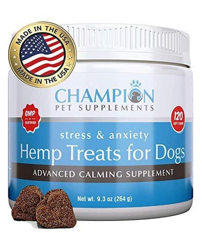 Calming Treats for Dogs | U.S.A Made | Hemp Oil Infused Soft Chews for Dog Anxiety Relief | Aids Stress, Fireworks Anxiety, Storms, Barking, Separation Anxiety & More | Organic Ingredients | 120 Count