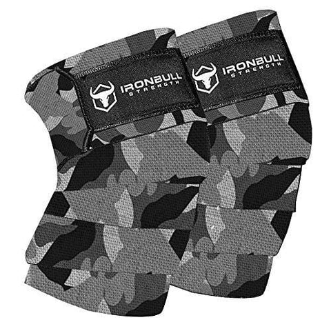 Iron Bull Strength Knee Wraps (1 Pair) - 80" Elastic Knee and Elbow Support & Compression - for Weightlifting, Powerlifting, Fitness, WODs & Gym Workout - Knee Straps for Squats (Camo/White)