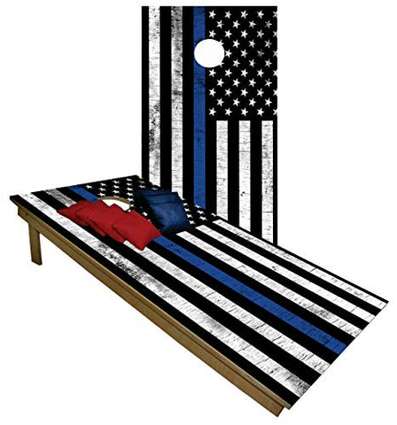 BackYardGamesUSA Premium Wooden Cornhole Board Set - Choose Between 4'x2' or 3'x2' Set | Includes 8 Cornhole Bags (Blue Lives 1522)