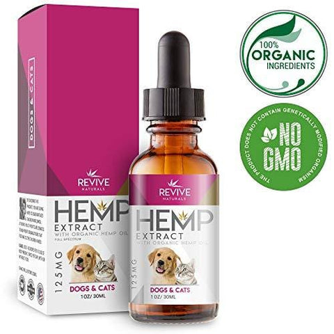 Organic Hemp Oil Extract for Dogs & Cats - 125MG - Helps Relief Joint Pain, Anxiety & Hips Pain for Dog & Cat. Pets Calming Treats. Zero THC, Full Spectrum Hemp Extract, Natural Arthritis Supplement.