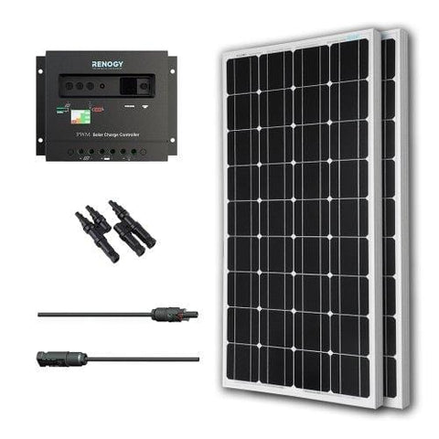 Renogy 200 Watts 12 Volts Monocrystalline Solar Bundle Kit w/ 100w Solar Panel,30A Charge Controller,9in MC4 Adaptor Kit,A pair of Branch Connectors